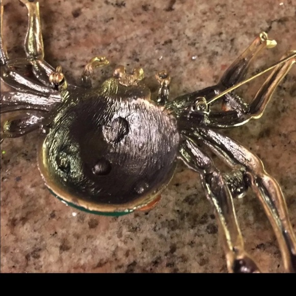 Large Jeweled Enamel Colored Rhinestone Spider Brooch/Pin Halloween Goth - Picture 7 of 9
